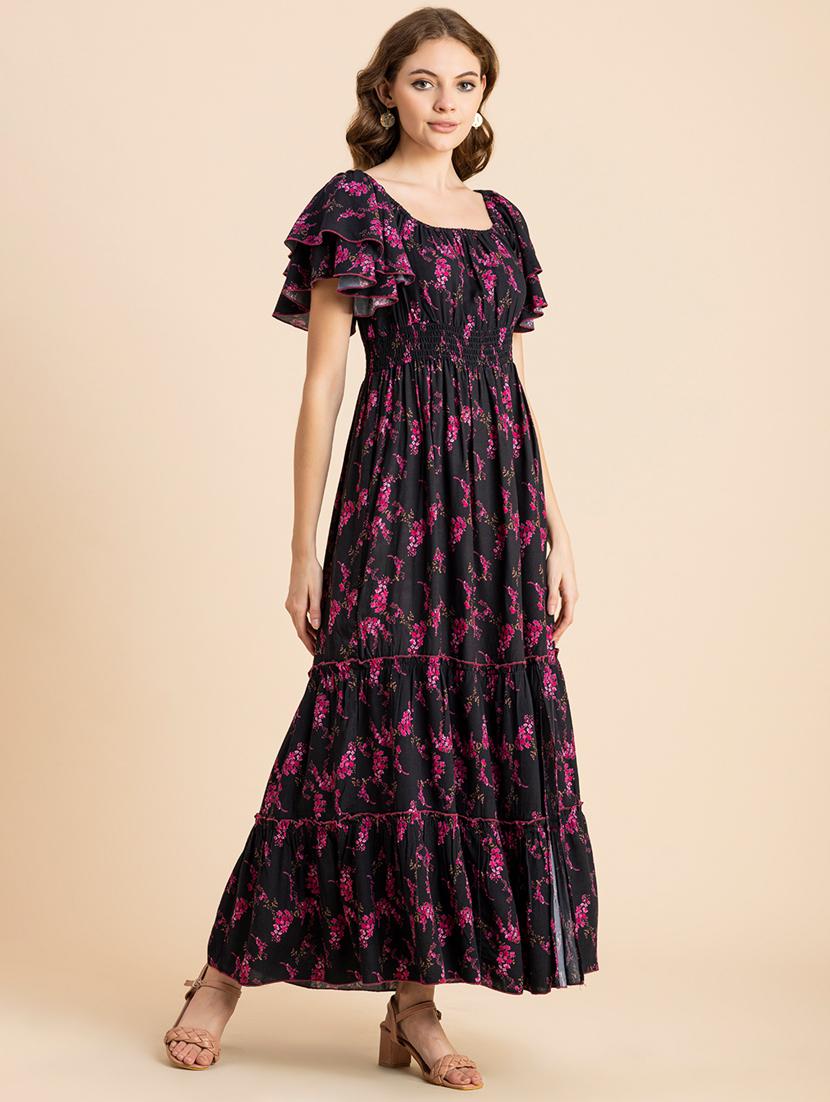 black floral tiered dress - 20484887 - Standard Image - 2