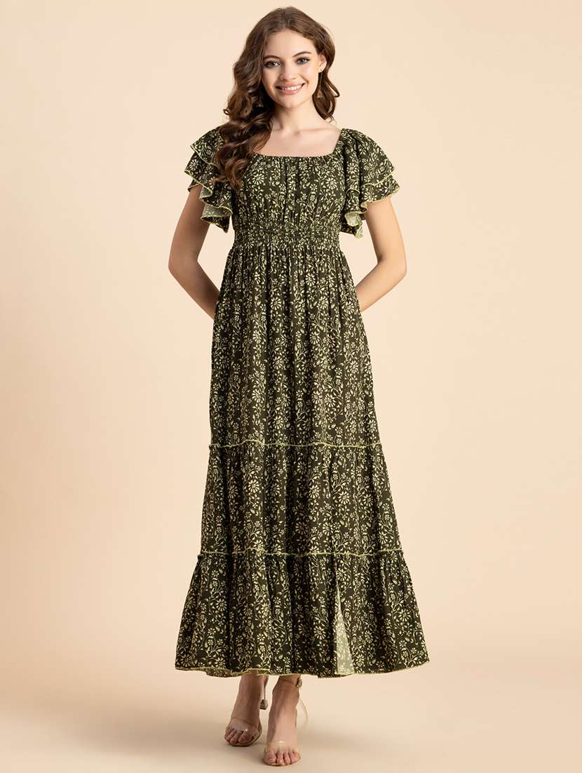 green floral tiered dress