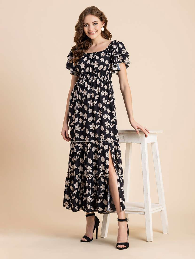 black floral tiered dress
