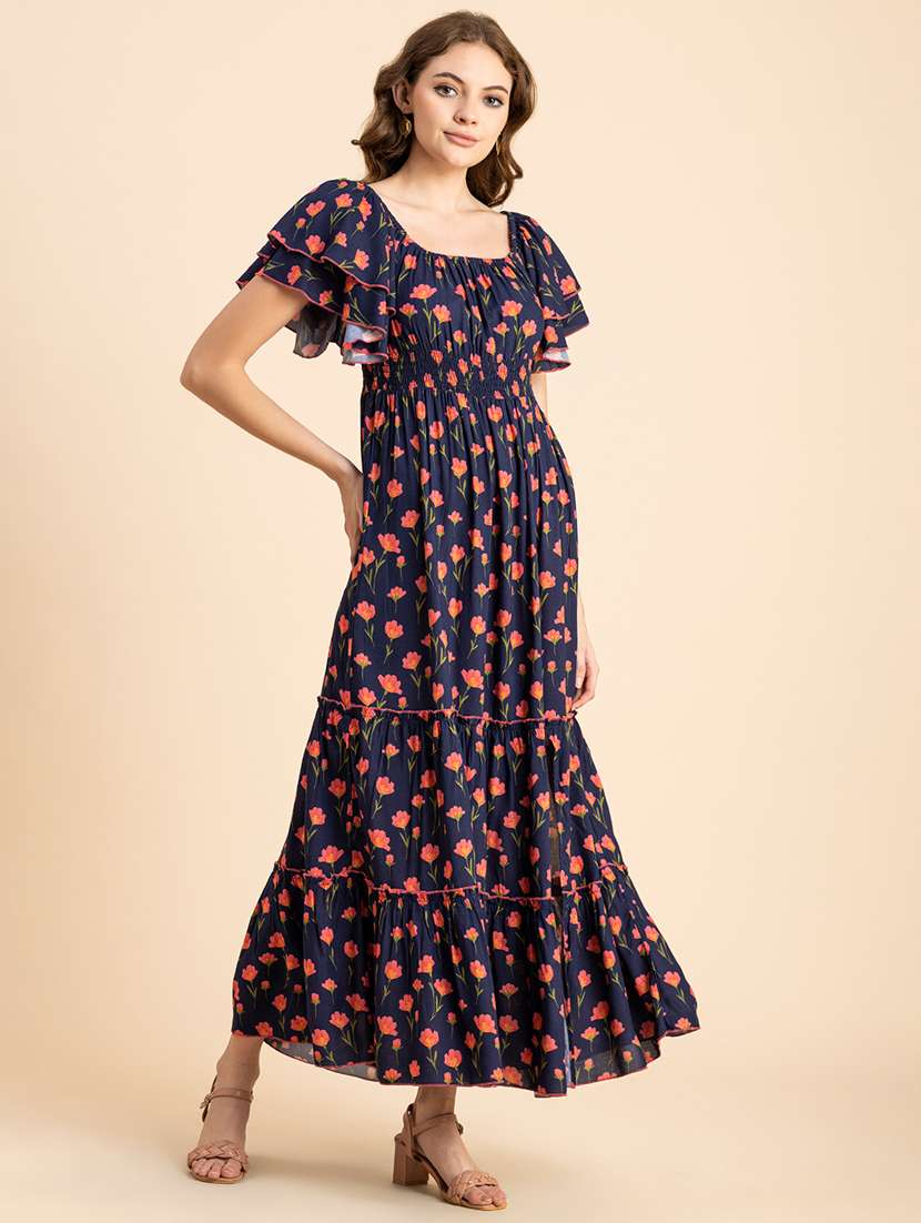 navy blue floral tiered dress - 20484890 -  Standard Image - 2