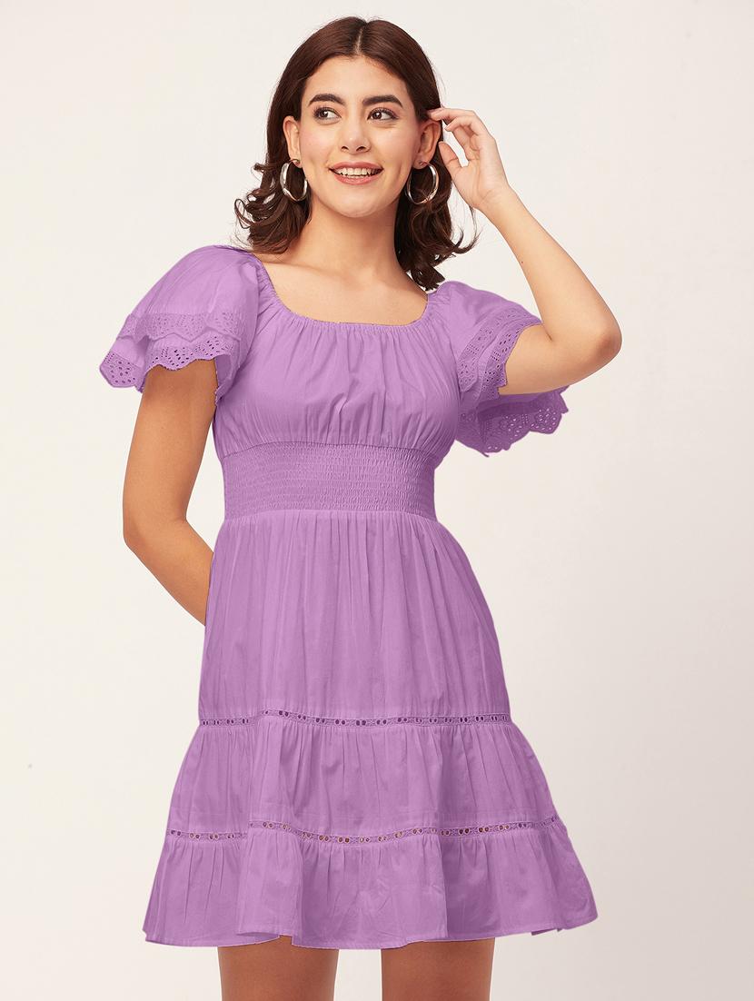 purple self design tiered dress - 20484891 - Zoom Image - 0