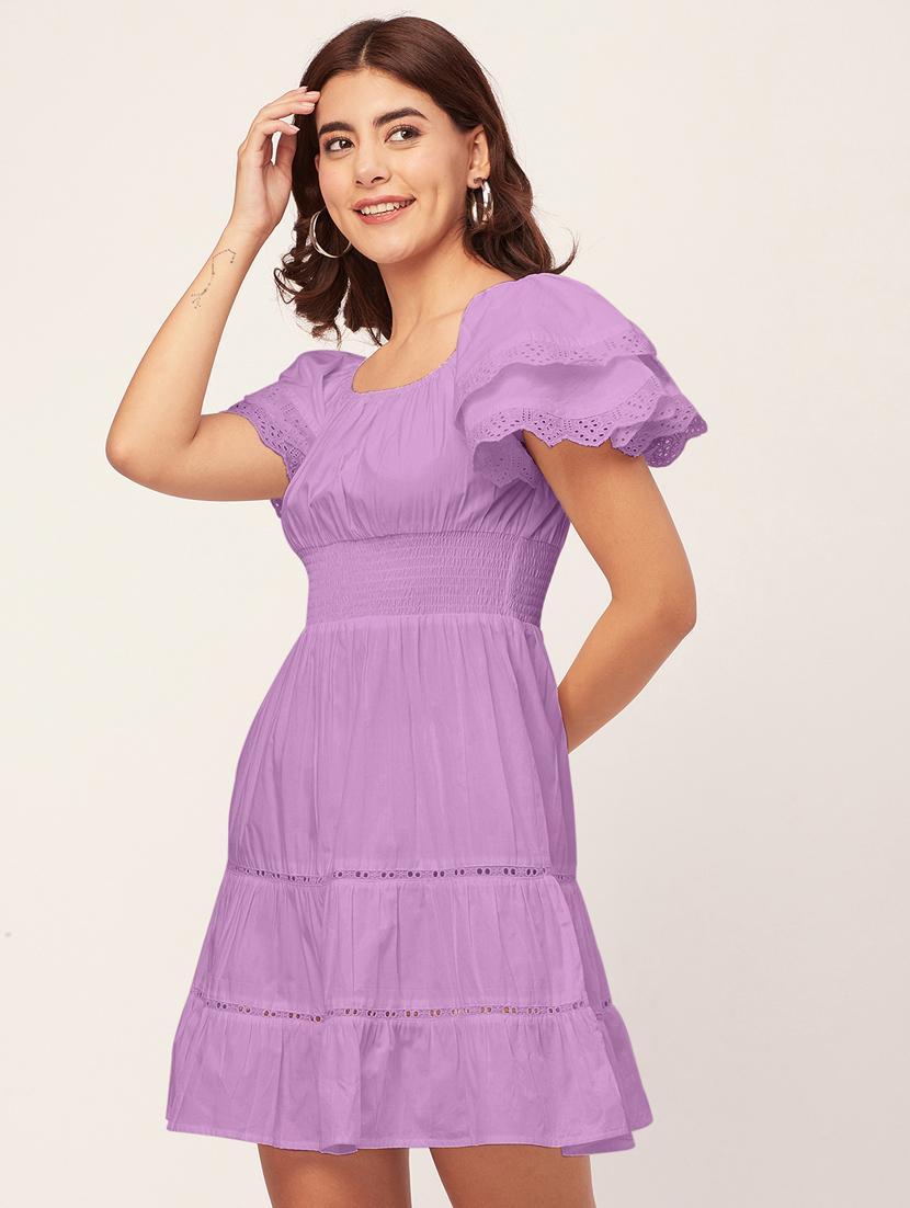 purple self design tiered dress - 20484891 - Standard Image - 2