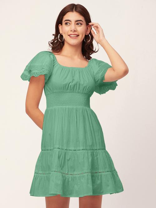 green self design tiered dress - 20484892 -  Standard Image - 0