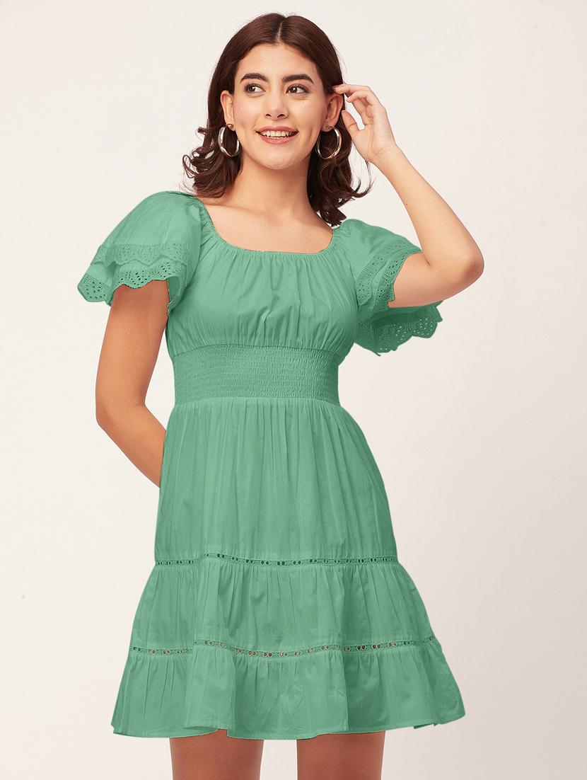 green self design tiered dress - 20484892 -  Zoom Image - 0