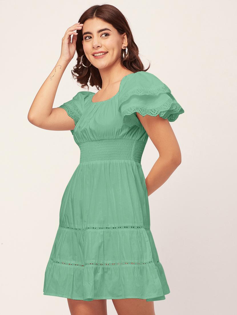 green self design tiered dress - 20484892 - Standard Image - 2