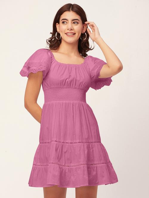 pink self design tiered dress - 20484893 - Standard Image - 0