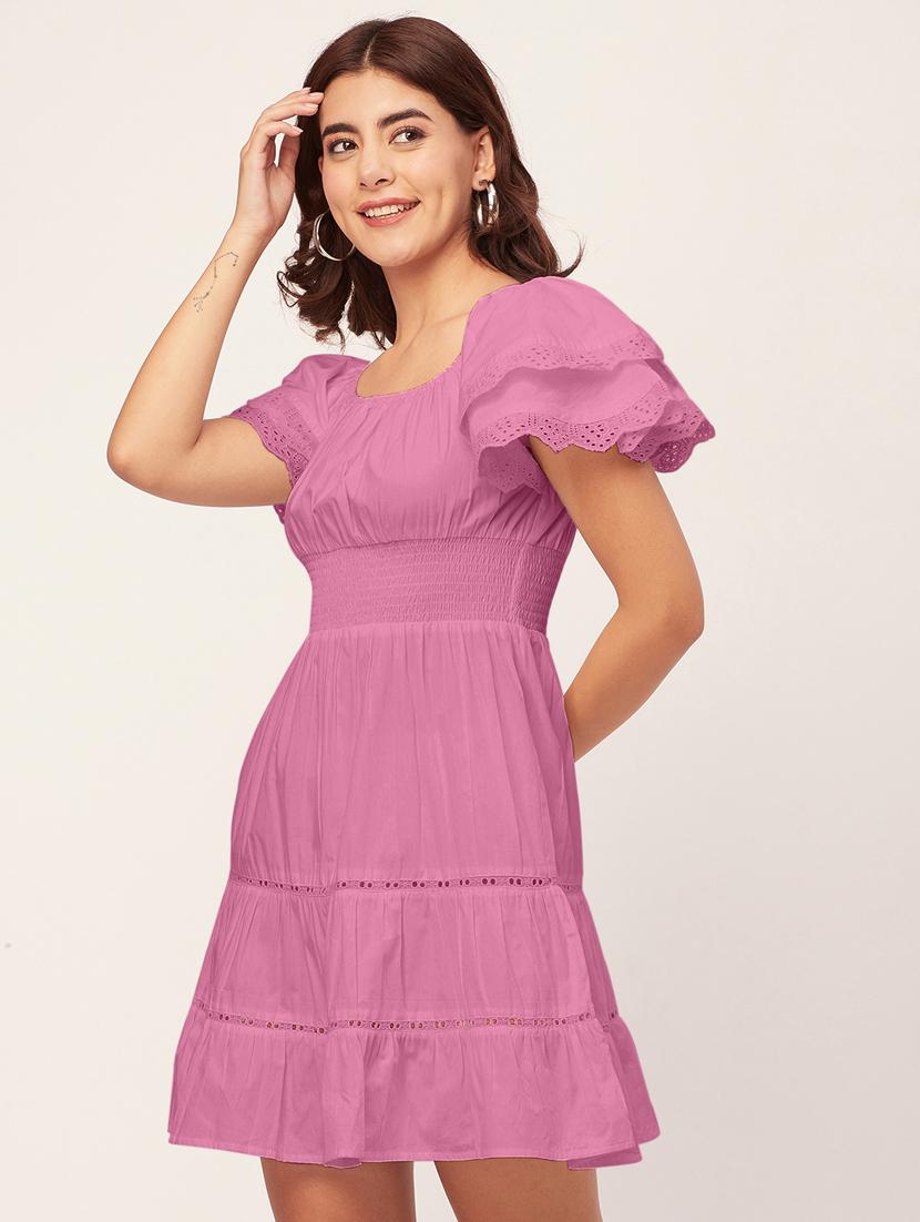 pink self design tiered dress - 20484893 - Standard Image - 2