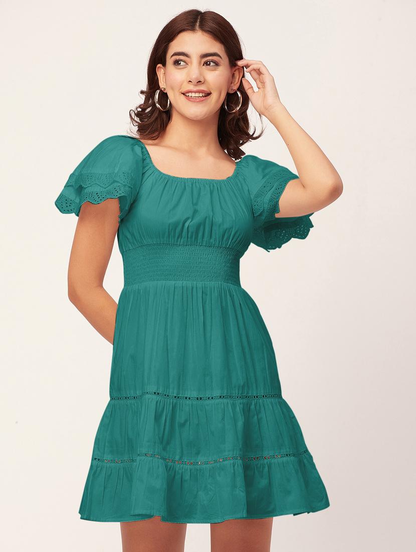green self design tiered dress - 20484895 - Zoom Image - 0