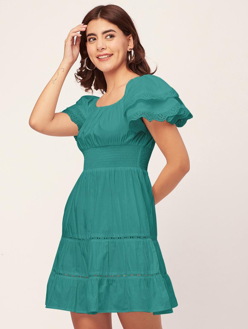 green self design tiered dress - 20484895 - Standard Image - 2