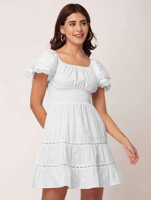 white self design tiered dress - 20484897 - Standard Image - 0
