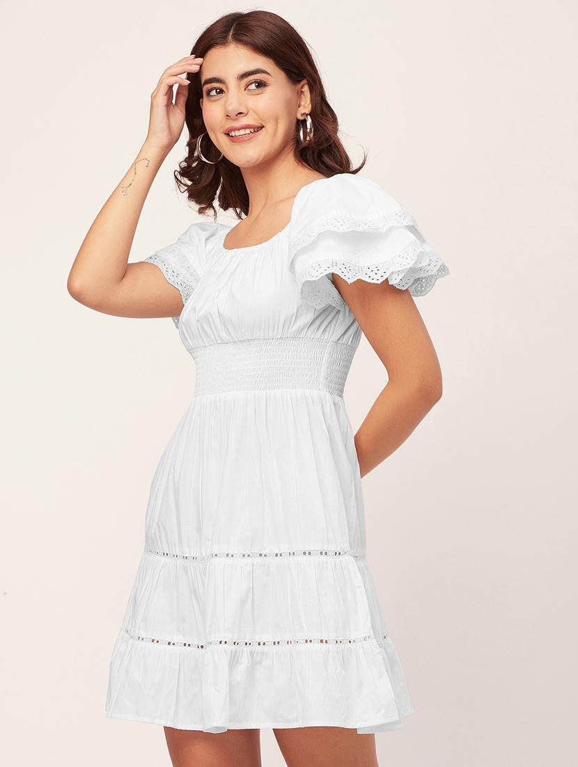 white self design tiered dress - 20484897 - Standard Image - 2