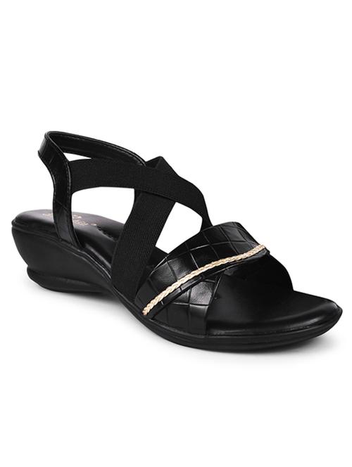 women textured black ankle strap wedge - 20485113 - Standard Image - 0