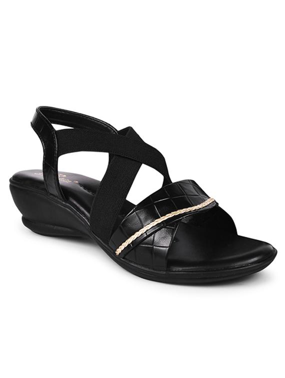 women textured black ankle strap wedge - 20485113 - Zoom Image - 0