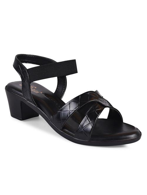 women textured black ankle strap sandal - 20485117 - Standard Image - 0