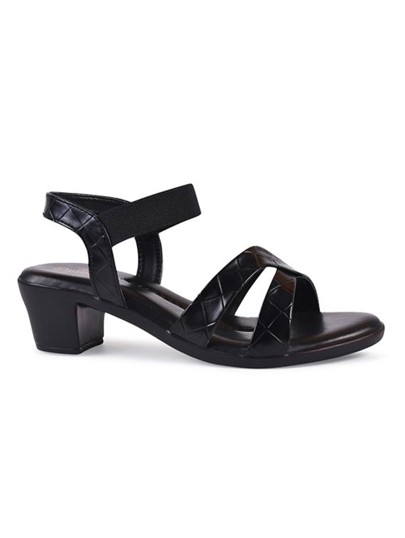 women textured black ankle strap sandal - 20485117 - Standard Image - 2