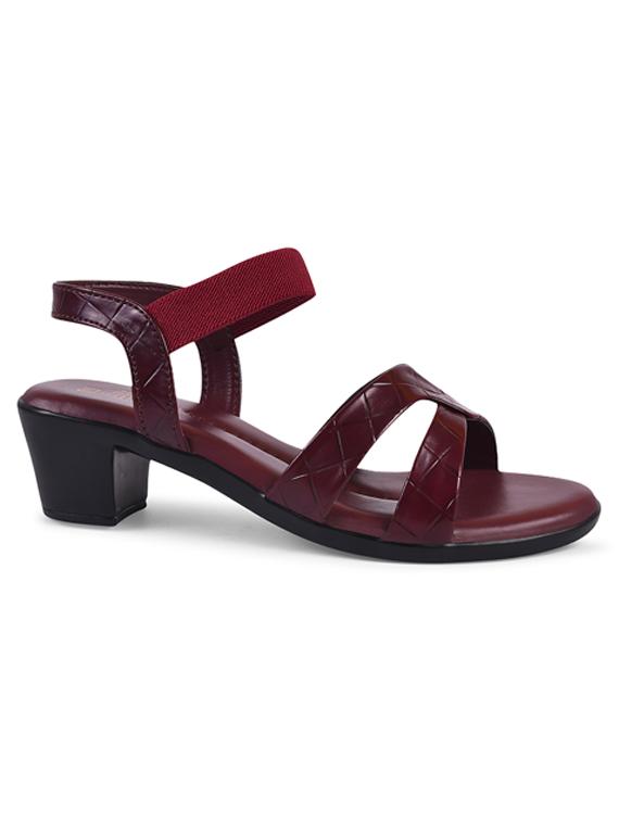 women textured burgundy ankle strap sandal - 20485118 - Standard Image - 2