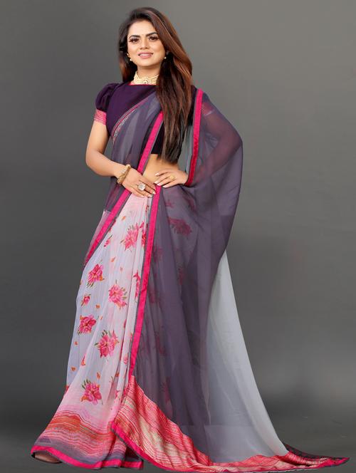 women's floral lavender colored saree with blouse - 20485124 -  Standard Image - 0
