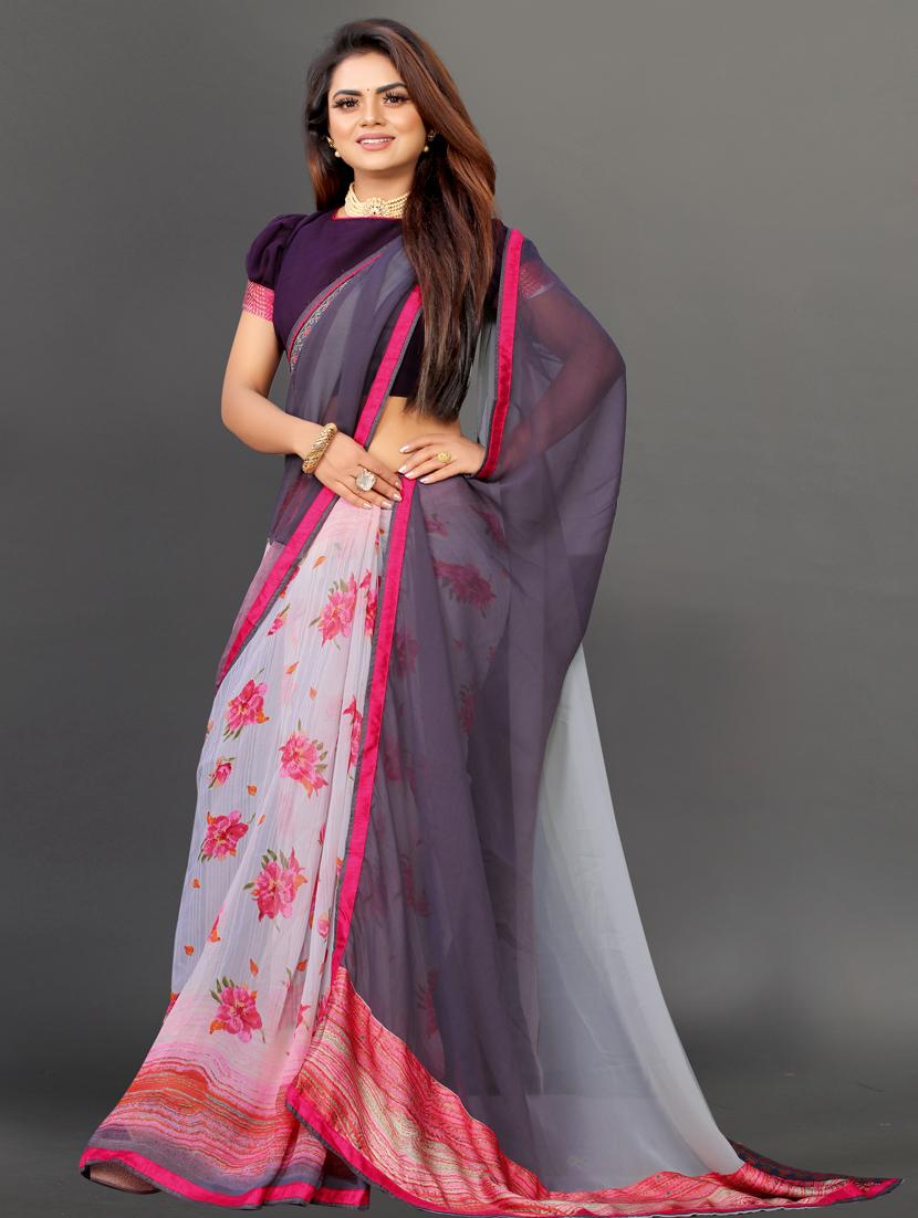 women's floral lavender colored saree with blouse - 20485124 -  Zoom Image - 0