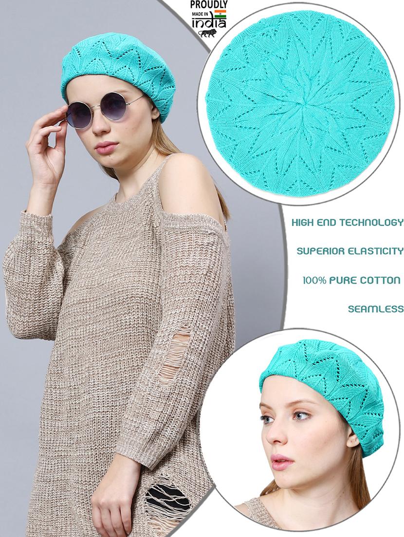 turquoise self design winter cap - 20485438 - Standard Image - 2