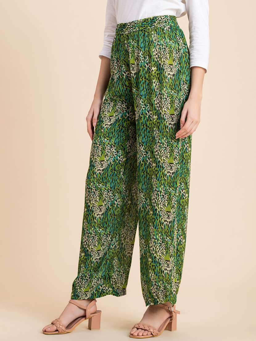green animal print straight palazzo - 20485667 -  Standard Image - 2