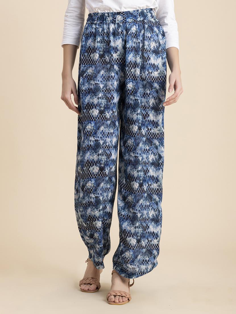 blue printed straight palazzo - 20485668 -  Zoom Image - 0
