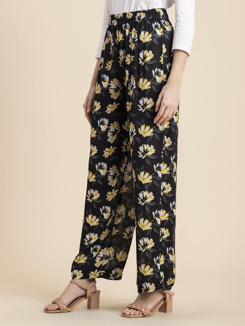 black floral straight palazzo - 20485670 - Standard Image - 2