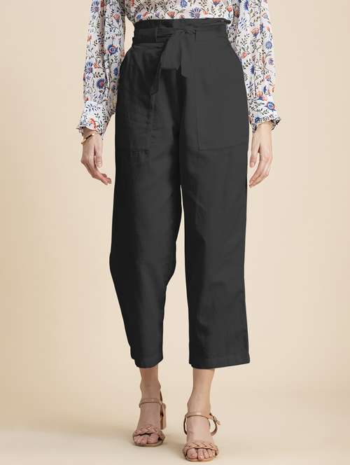 women solid high rise culottes - 20485675 - Standard Image - 0