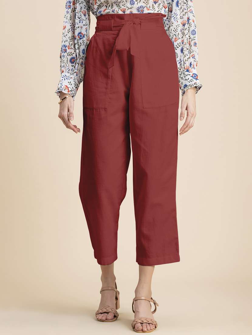 women solid high rise culottes - 20485676 -  Zoom Image - 0