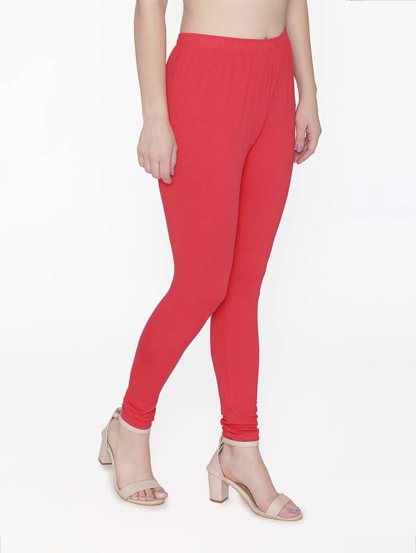 women solid coral cotton legging - 20485803 - Standard Image - 2