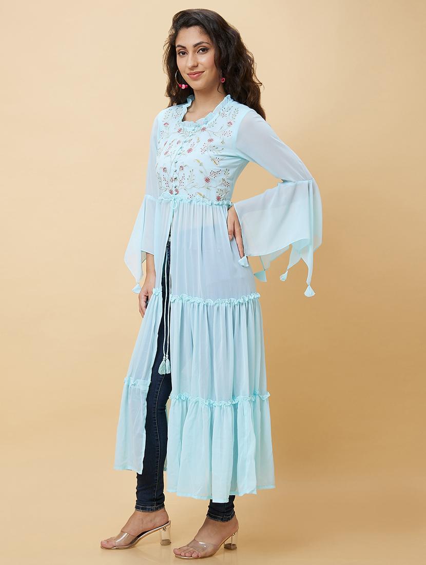women embroidered front high slit kurta - 20485844 - Standard Image - 2