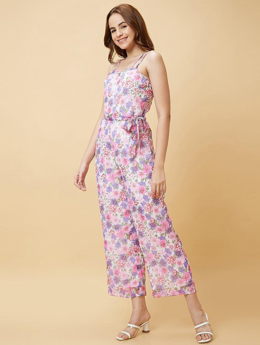multi colored floral full leg jumpsuit - 20485869 - Standard Image - 2