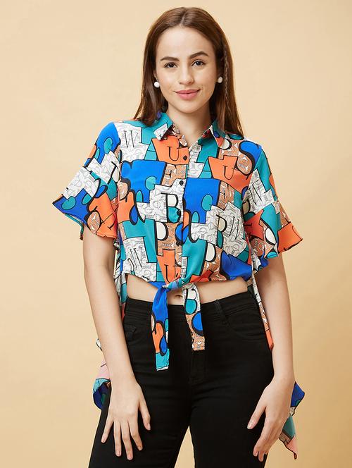 blue graphic printed asymmetric top - 20485885 - Standard Image - 0
