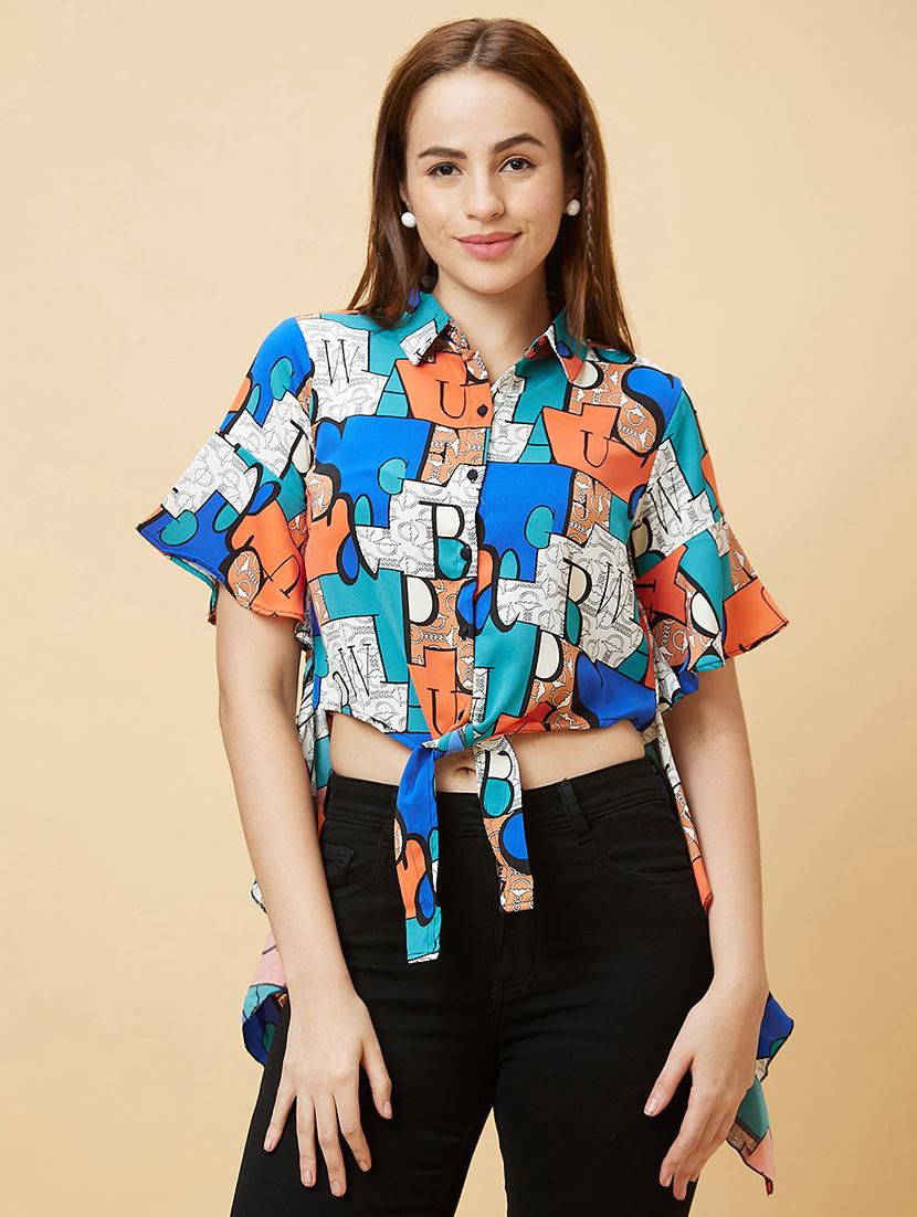 blue graphic printed asymmetric top - 20485885 - Zoom Image - 0