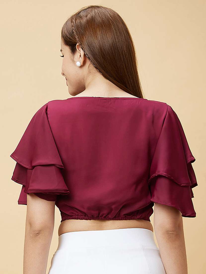 maroon solid crop top - 20485887 -  Standard Image - 2