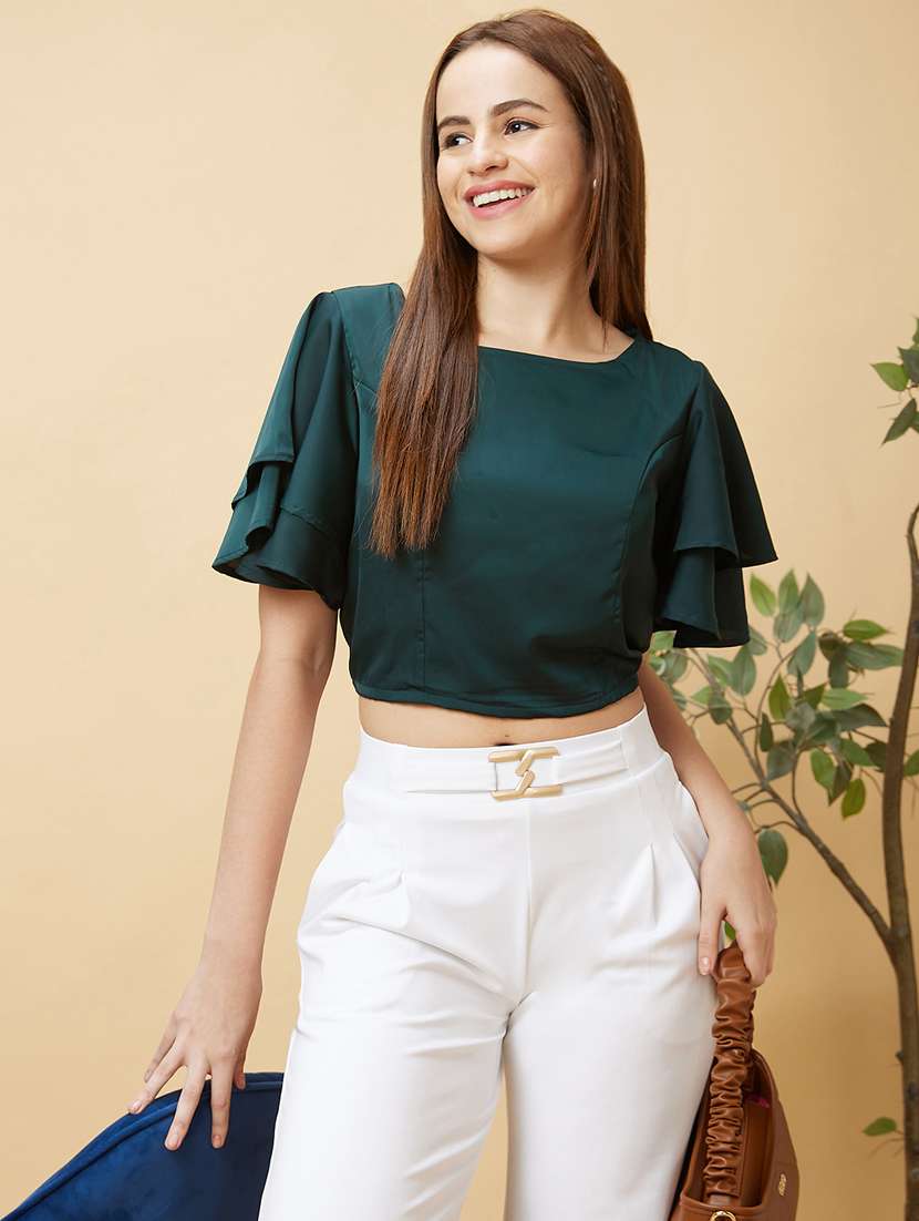 bottle green solid crop top - 20485888 -  Standard Image - 2