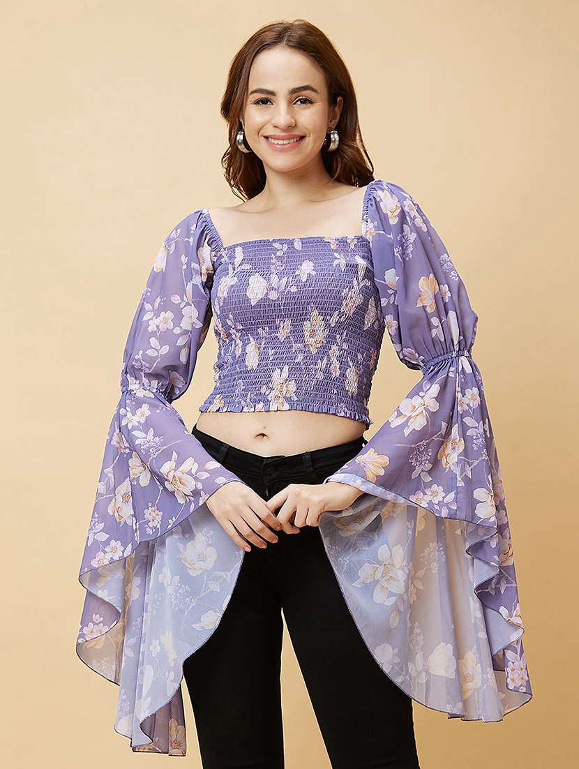 purple floral printed regular top