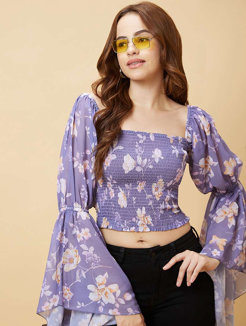 purple floral printed regular top - 20485896 -  Standard Image - 2
