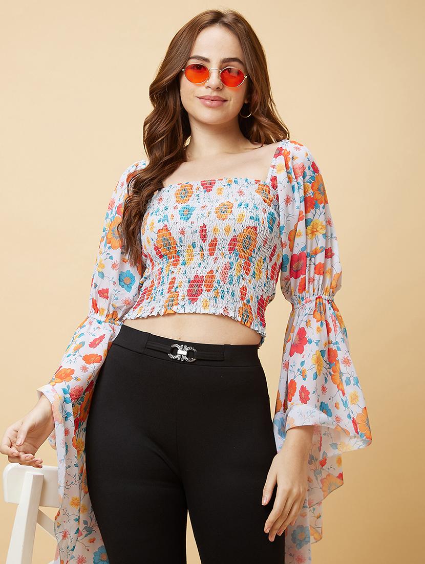 white floral printed regular top - 20485897 - Standard Image - 2
