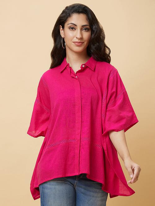 globus women pink shirt collar lace inserts kaftan tunic - 20485908 -  Standard Image - 0