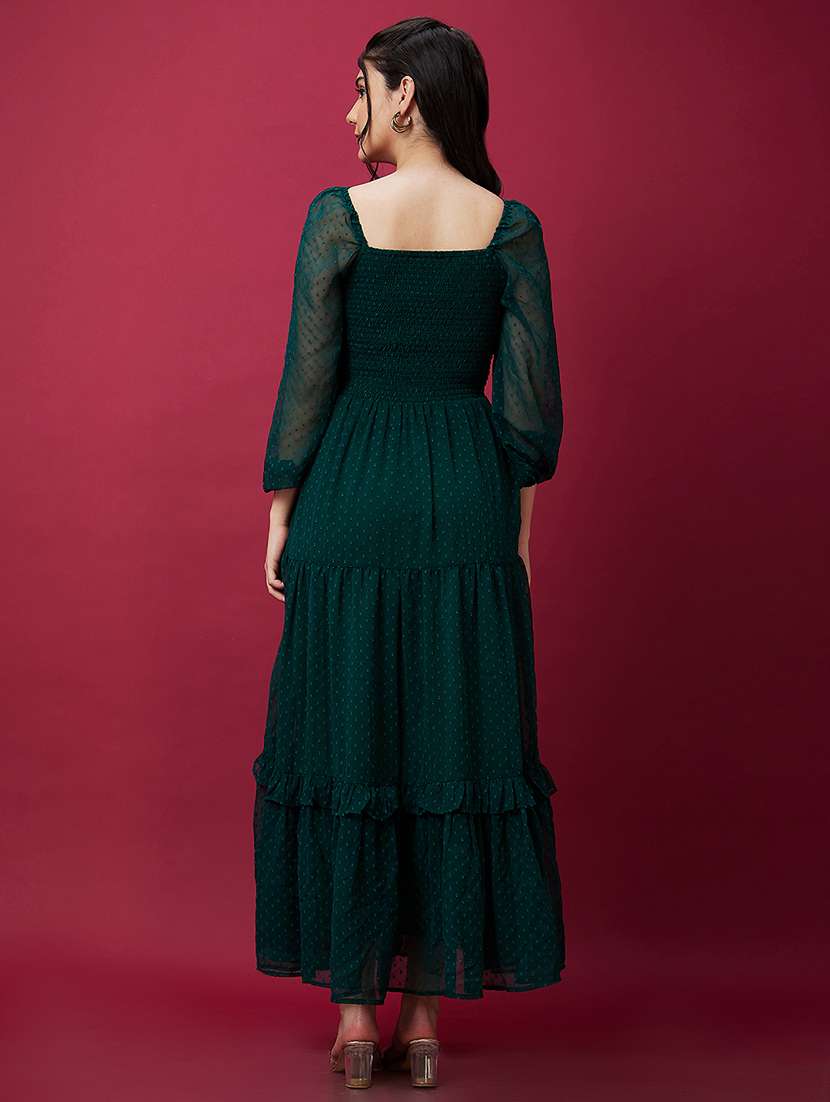 women bottle green polyester fit & flare dress - 20485945 - Standard Image - 2