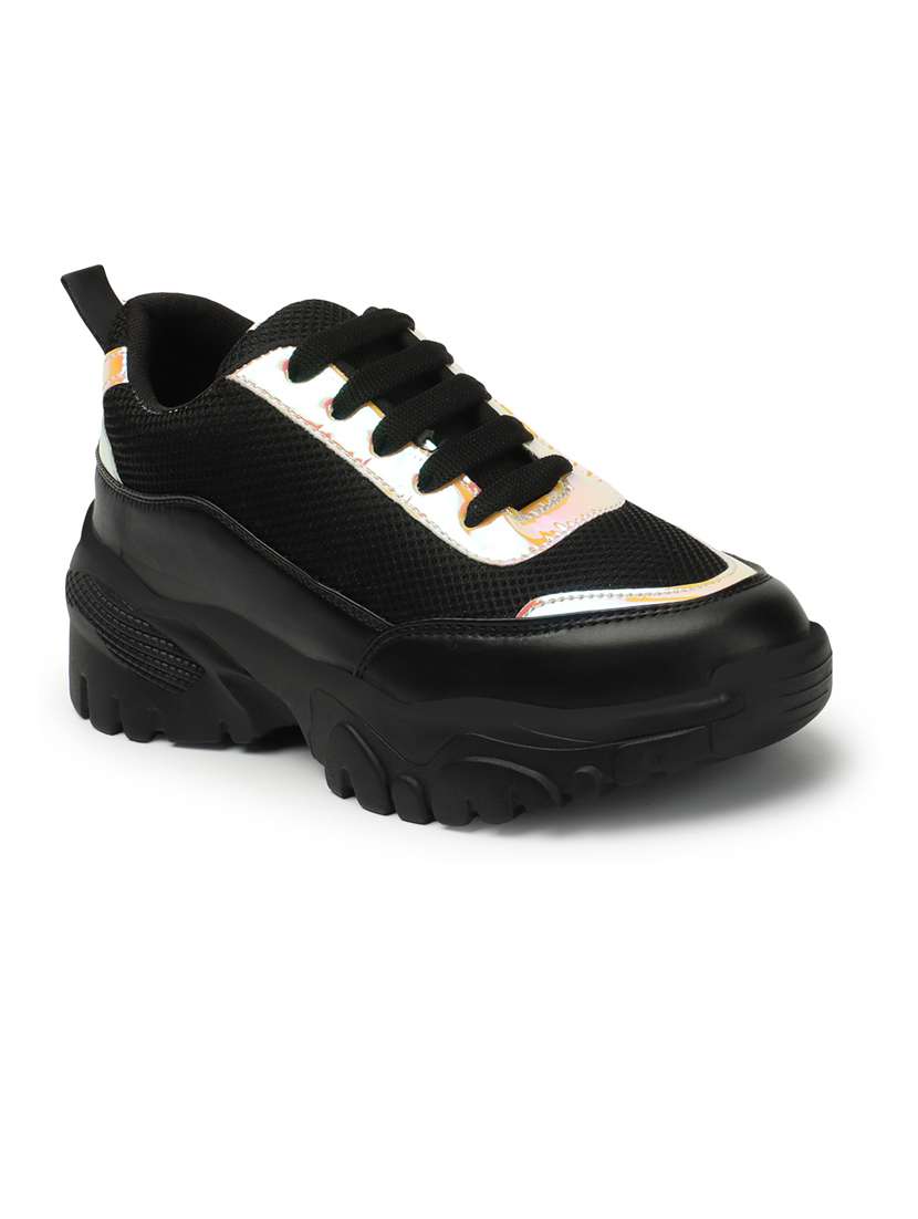 women color block black lace-up sneaker - 20485971 -  Standard Image - 2