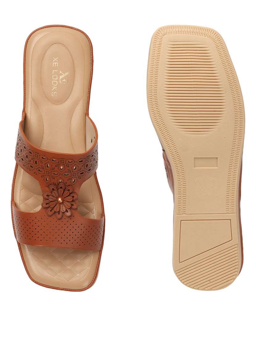 women cut work brown embellished slip on flat sandal - 20486026 - Standard Image - 2
