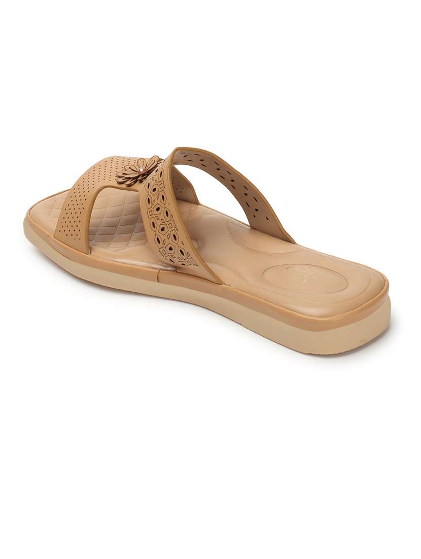 women cut work tan embellished slip on flat sandal - 20486027 - Standard Image - 2