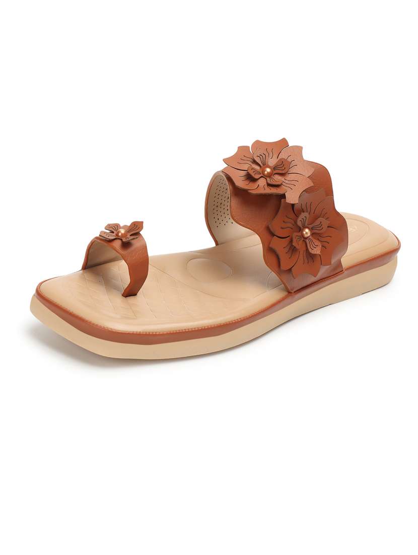 women solid brown embellished slip on flat sandal - 20486034 -  Standard Image - 2