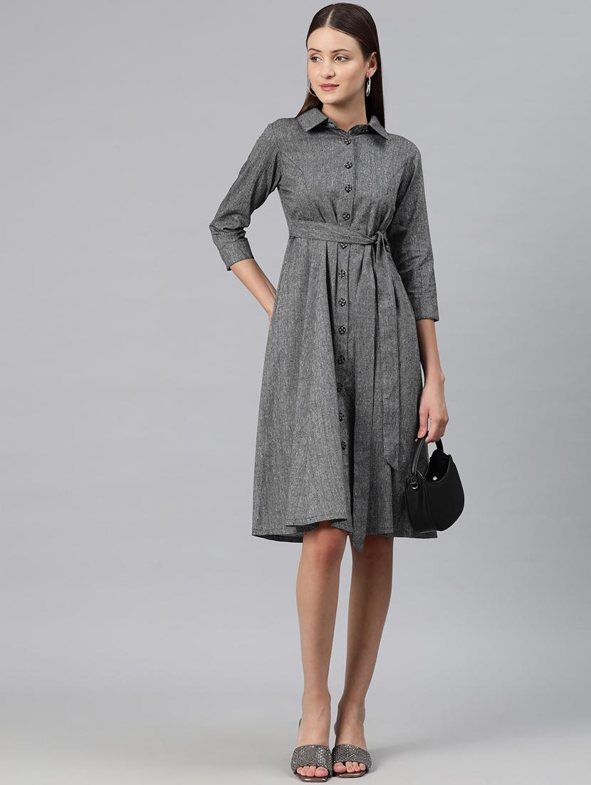 grey solid shirt dress - 20486518 -  Zoom Image - 0