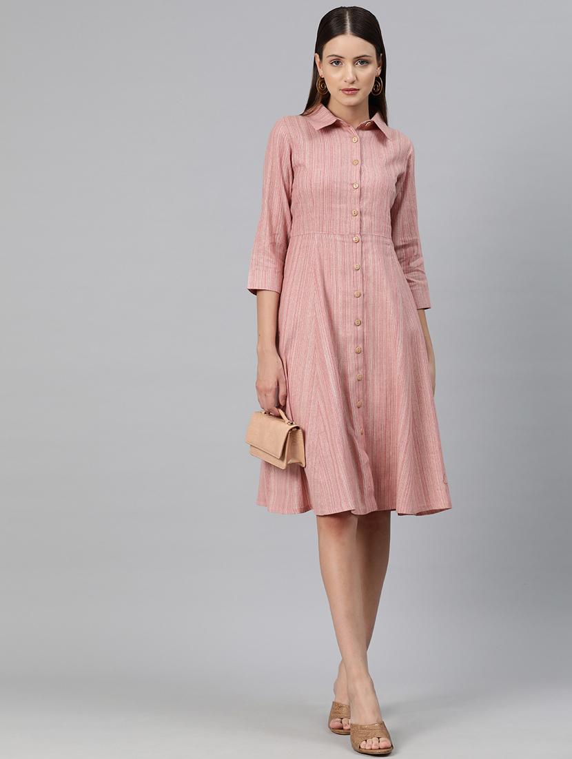 pink self design shirt dress - 20486519 - Zoom Image - 0
