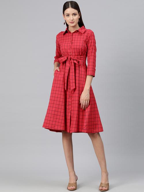 women checkered collared fit & flared dress - 20486520 -  Standard Image - 0