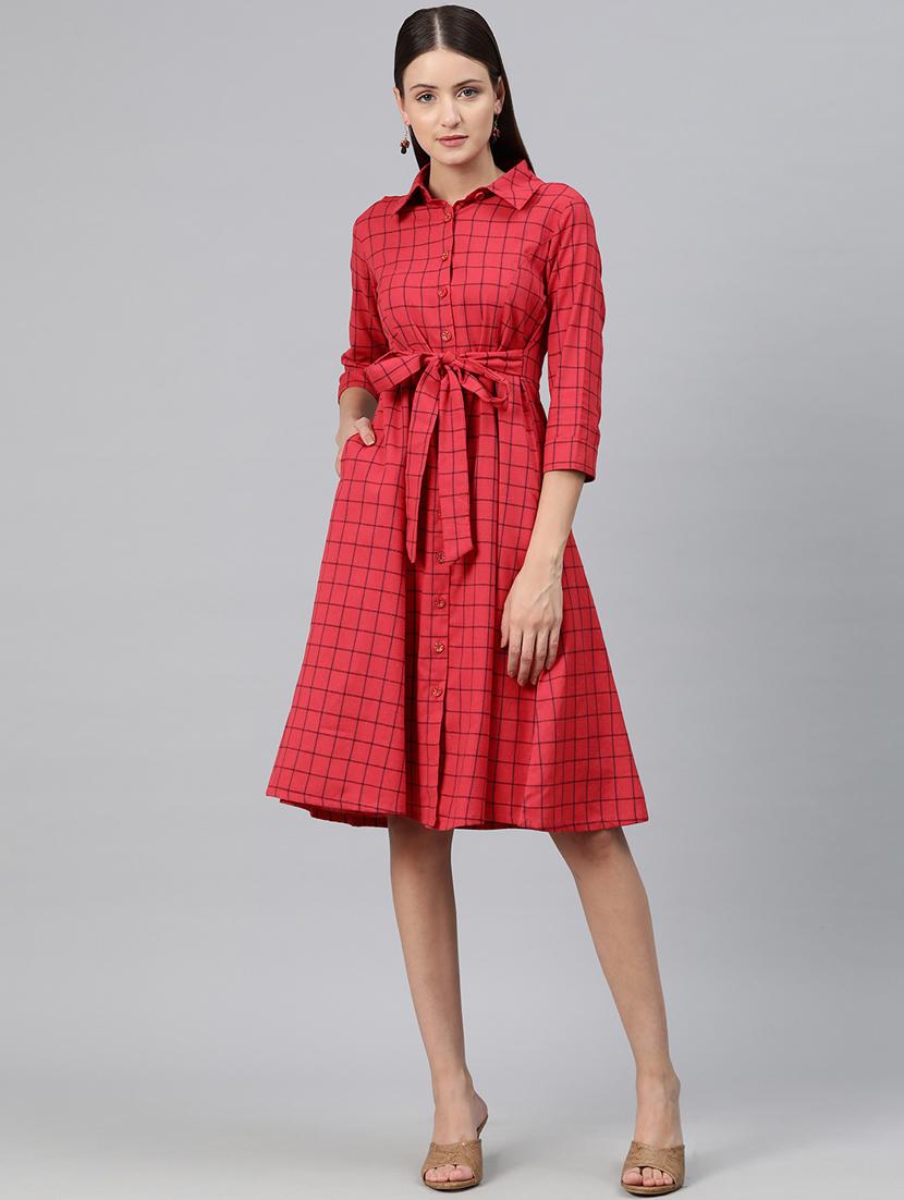 women checkered collared fit & flared dress - 20486520 -  Zoom Image - 0