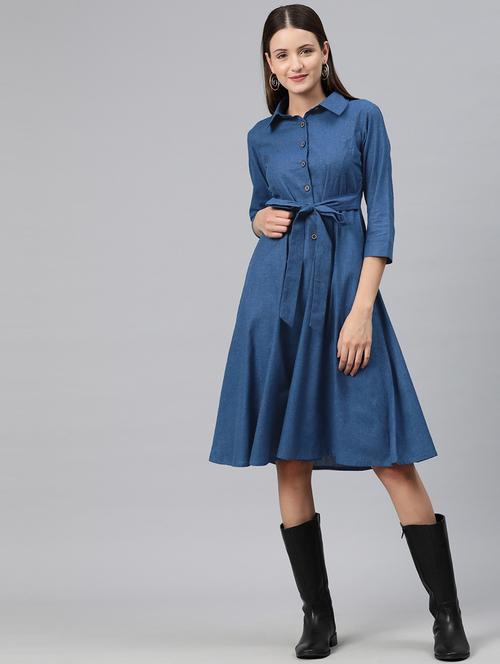 blue solid shirt dress - 20486521 - Standard Image - 0