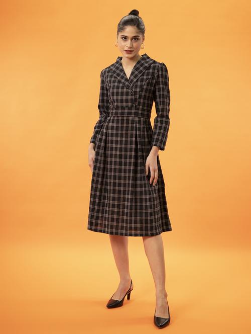 black checks fit & flare dress - 20486533 -  Standard Image - 0
